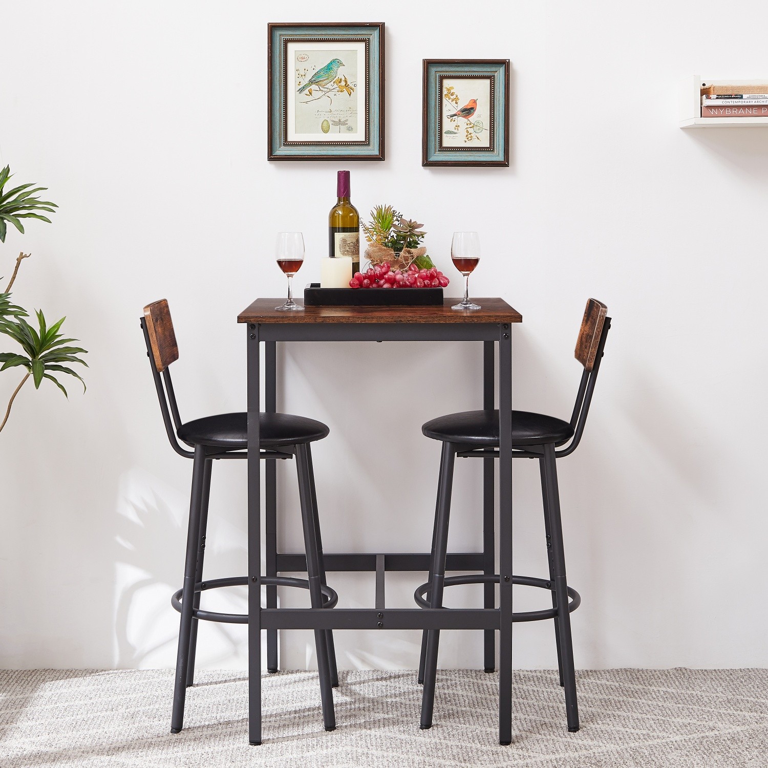 3 Piece Modern Bar Table Set Counter Height Dining Kitchen Table w/ 2 Bar Stools