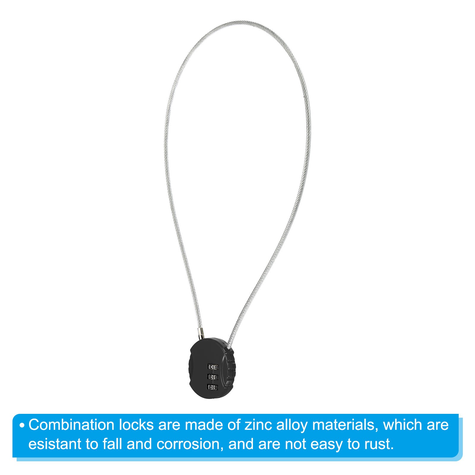 Small Combination Block 19.6", 2pcs 3 Digit Luggage Lock, Black