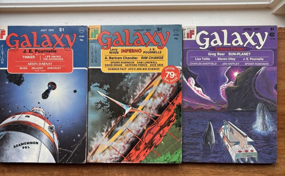 Galaxy LOT OF 3 BOOKS, JULY 1975, AUGUST 1975, APRIL 1977 , SCIENCE FICTION BOOK