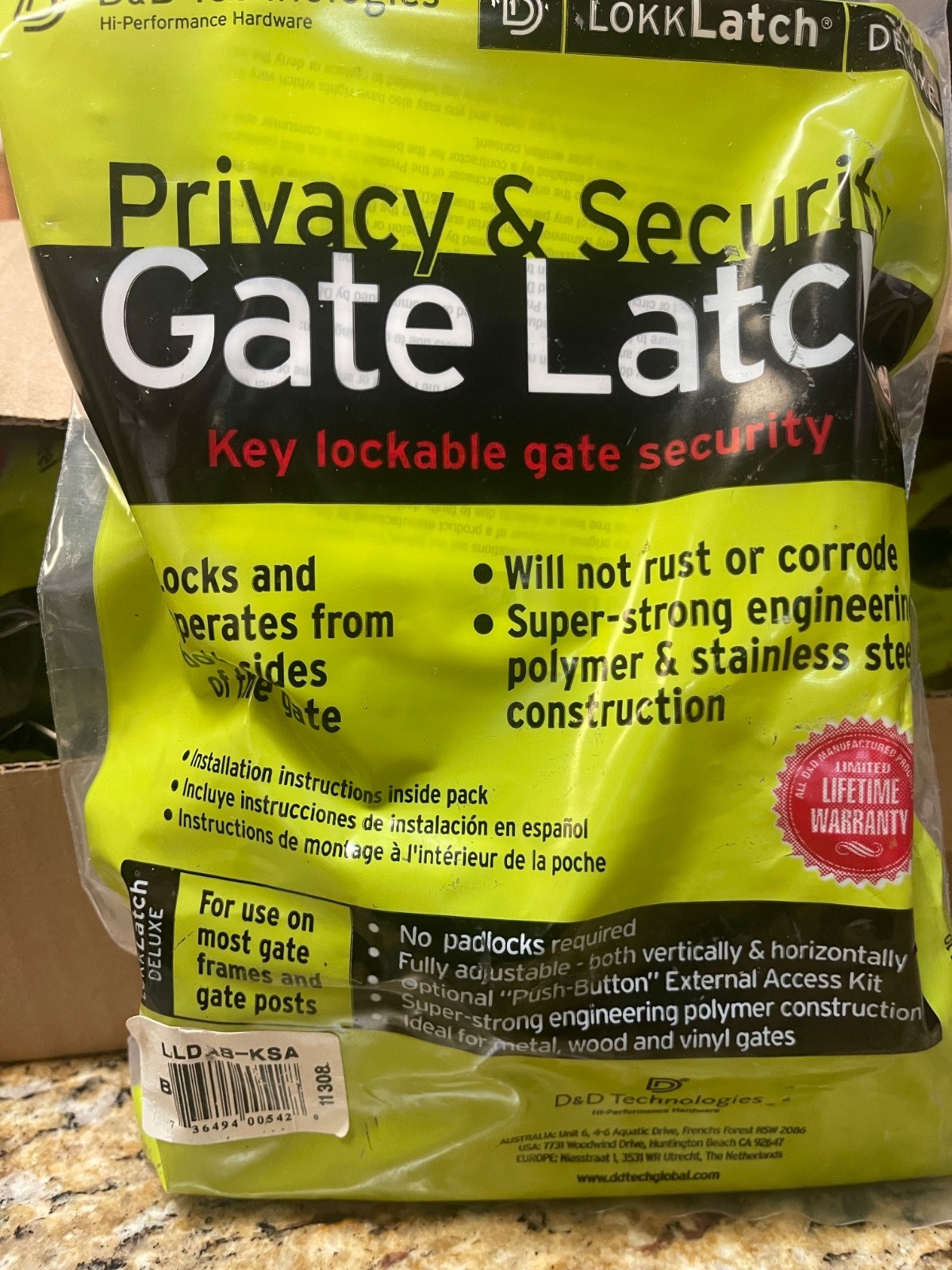D&D LLDAB-KSA LokkLatch Deluxe Durable Gate Latch, Privacy & Security NEW SEALED