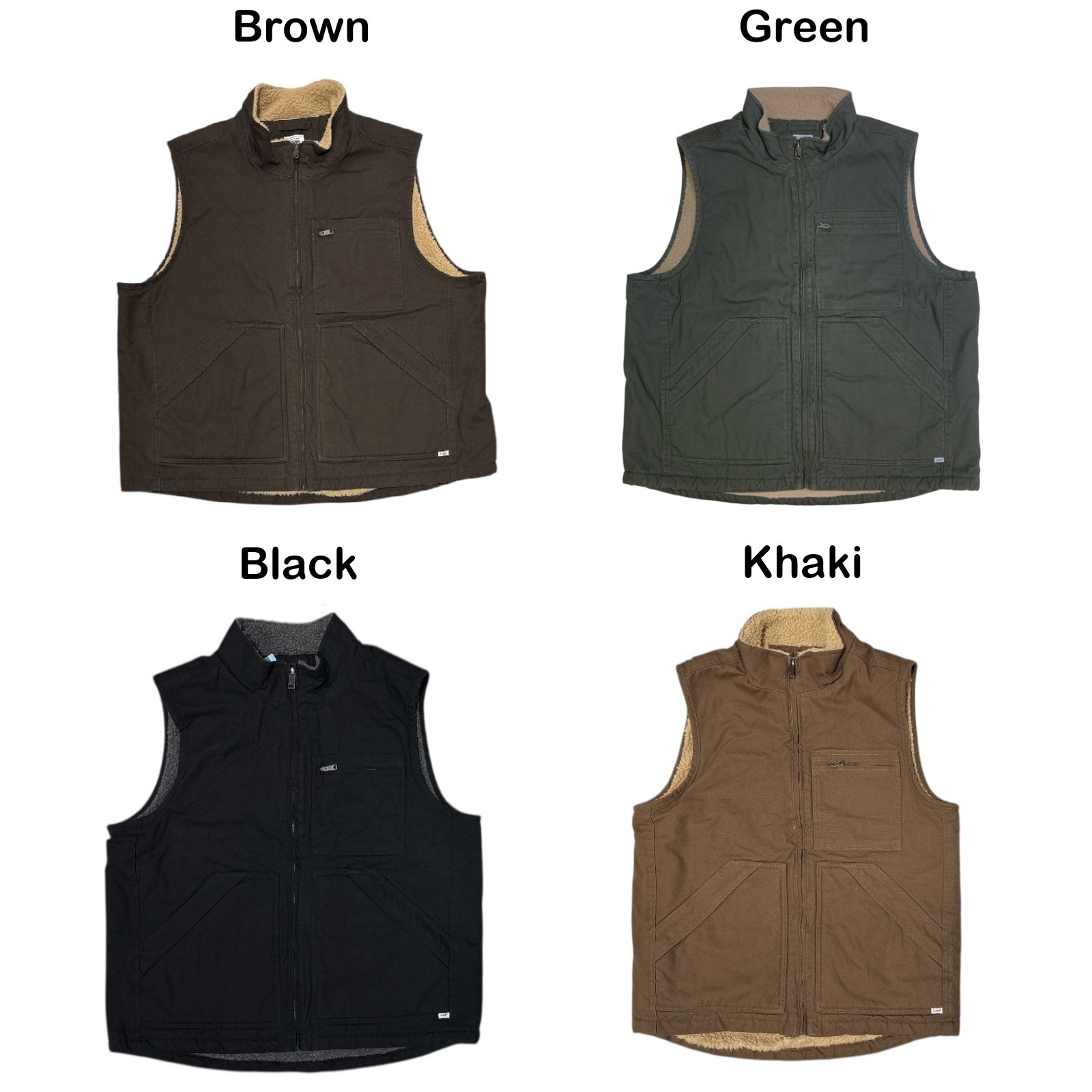 Lee Men's Faux Sherpa Lined Full Zip Canvas Workwear Vest w/ Pockets