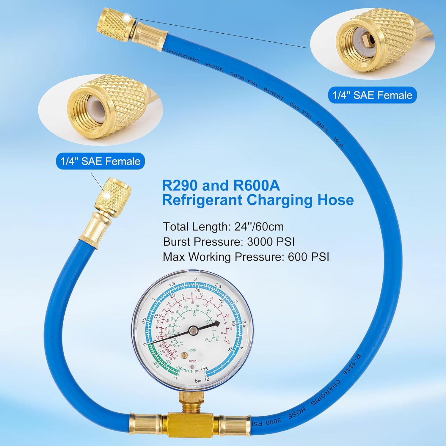 R290 and R600A Charging Manifold Hose Kit, R600A Refrigerant Recharge Kit with P