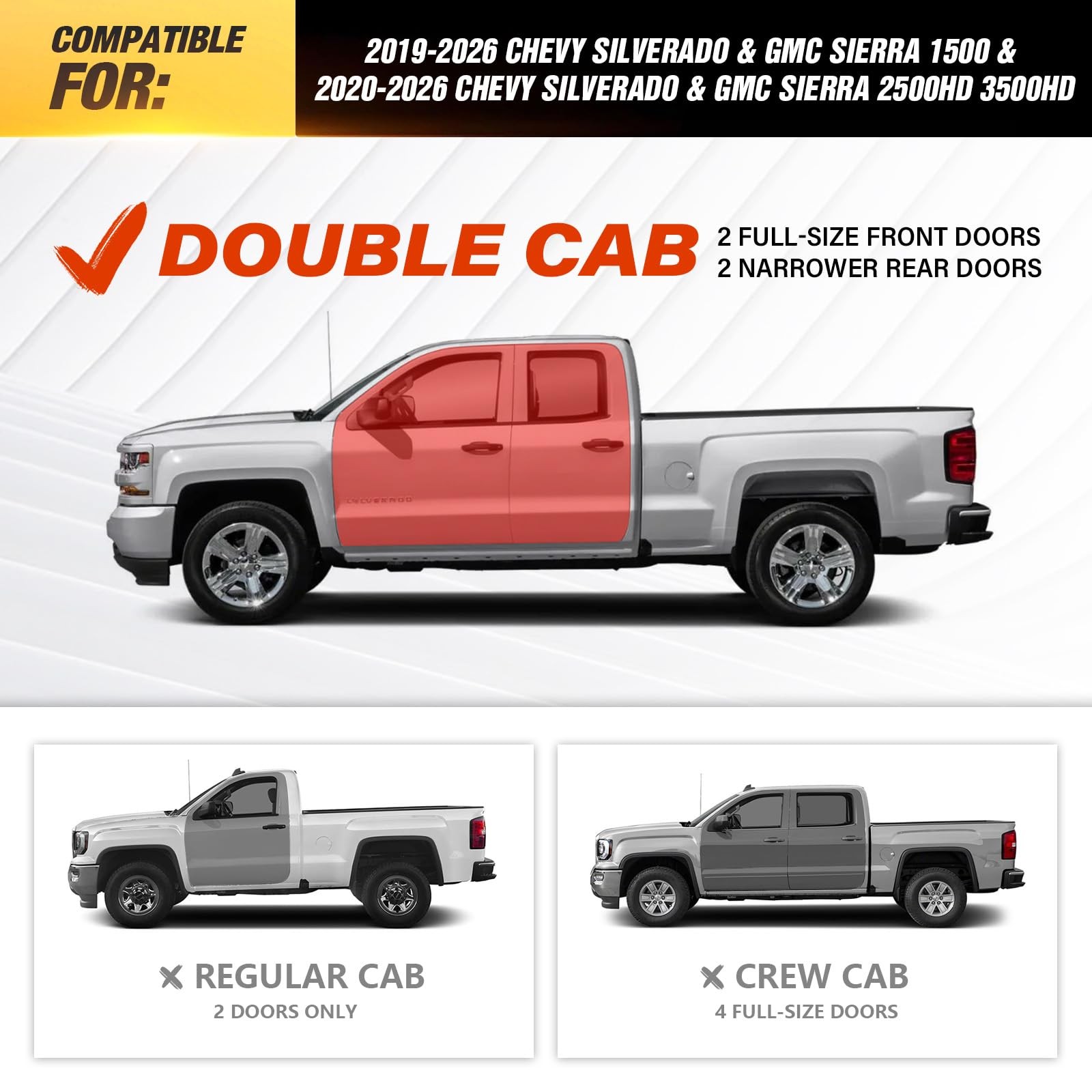 Two Raised Steps Running Boards for Double Cab Extended Cab