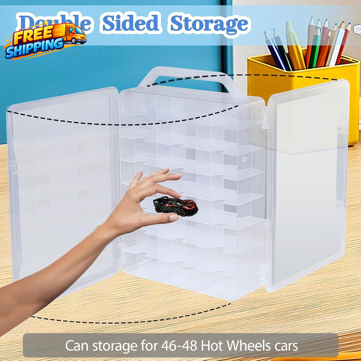 Double Sided Storage Case for Hot Wheels Storage with Carrying Handle Portable