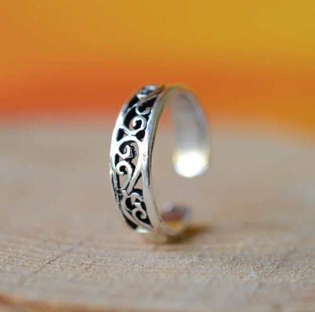 New Year GIFT 4 WOMEN'S Solid Metal Adjustable Swirl Toe Ring 925 Silver