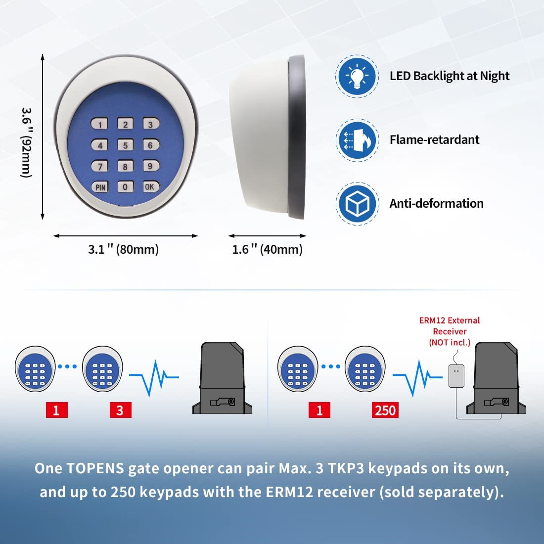 TKP3 Wireless Keypad Keyless Entry Keypad Digital Code Panel Security Control fo