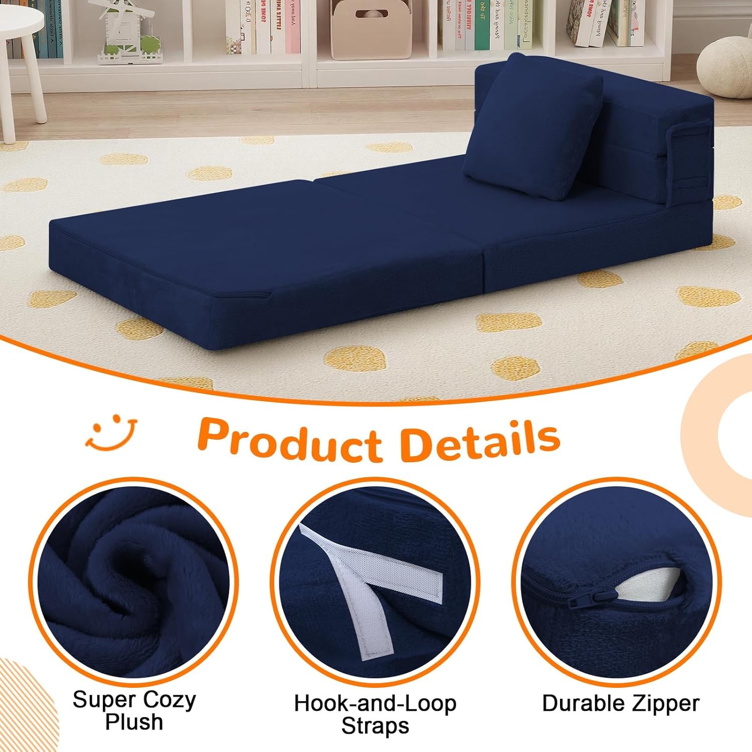 Foldable Futon Chair Bed Kids Toddler Sofa Mattress Convertible Foam Floor Couch