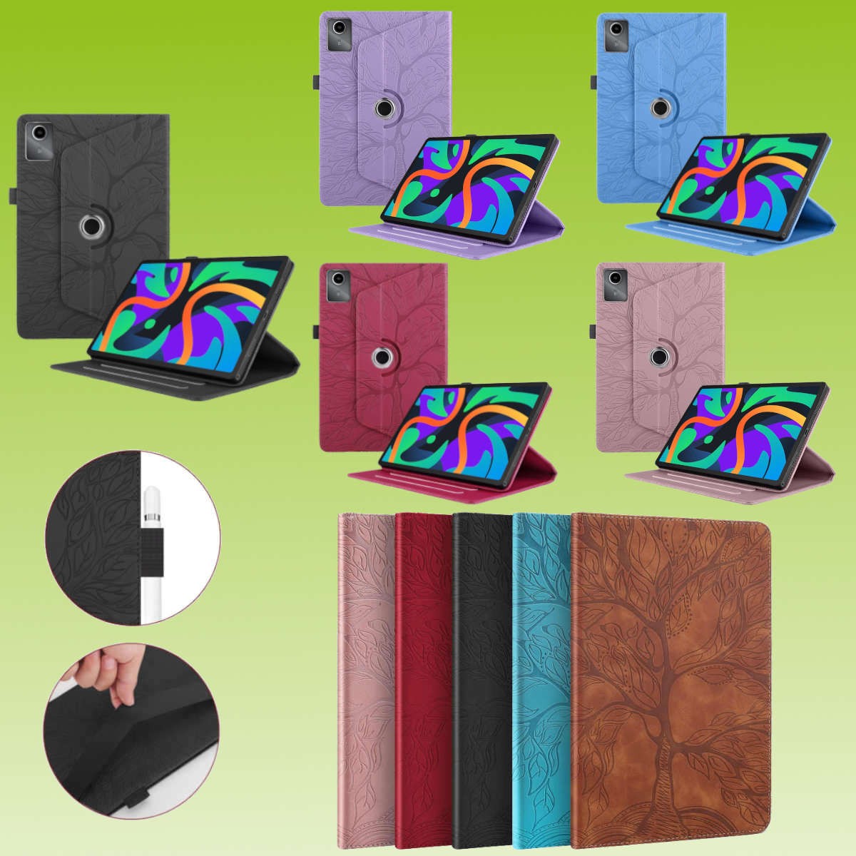 Tablet Protective Case 360 Degree Flip Cover Many Models Faux Leather Bag Tree