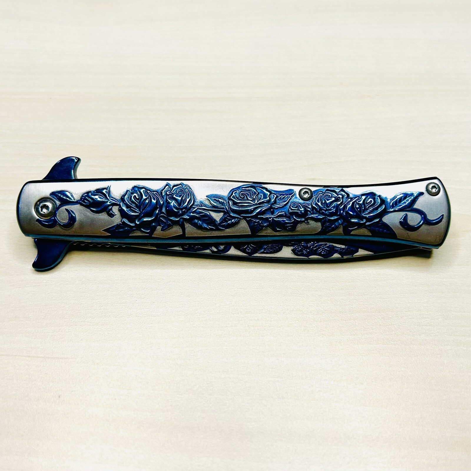 9” Blue Rose Knife Tactical Spring Assisted Open Blade Folding Pocket Knife