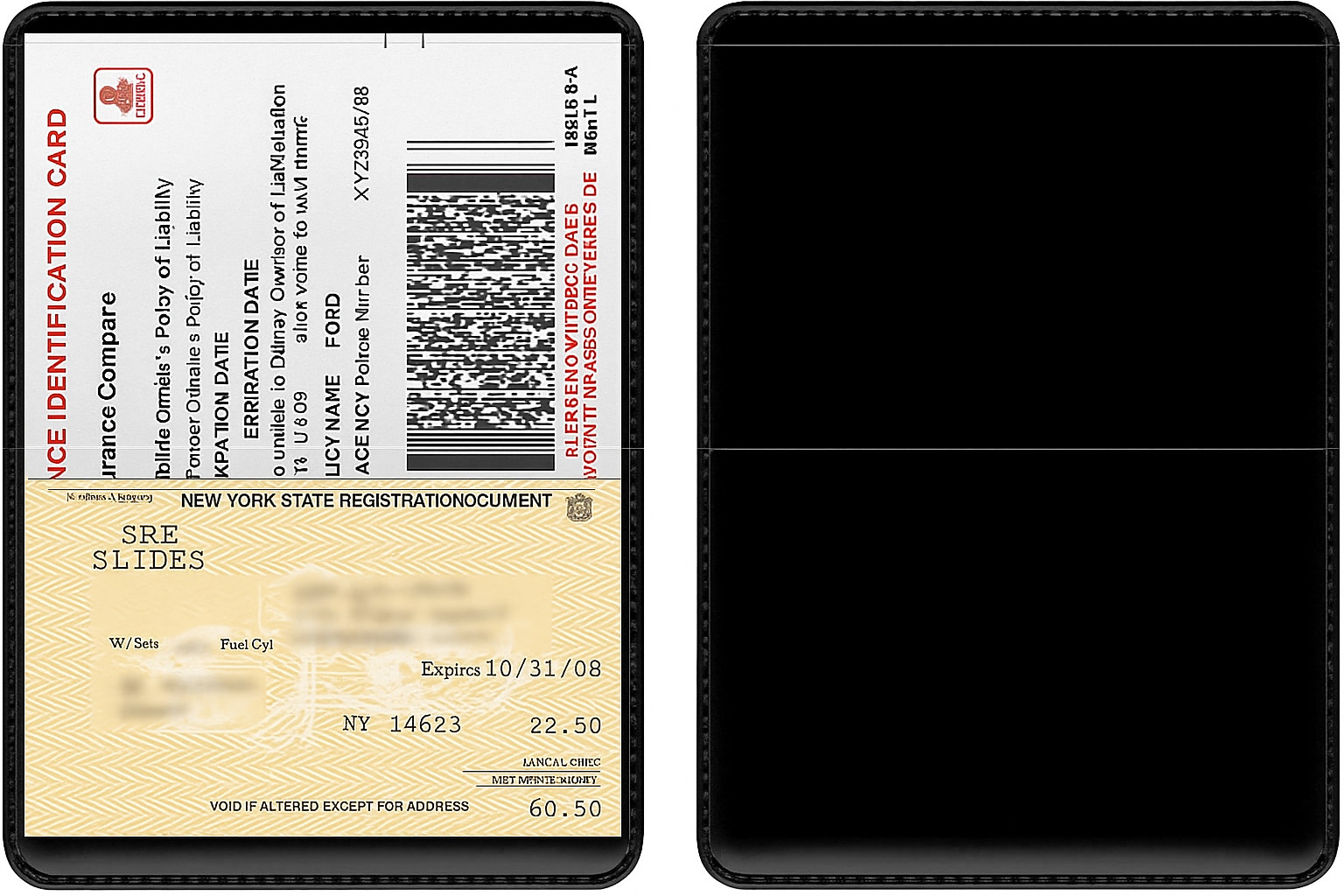 Black Insurance ID Card Holder 4x5.625 Vinyl Pocket Sleeve Made in USA 2-Pack