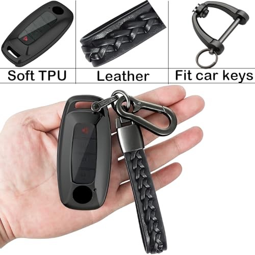 for Nissan Key fob Cover with Leather Keychain,TPU Key case,Compatible black