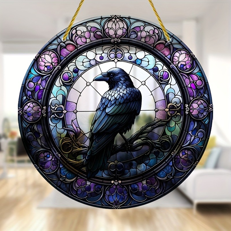 Dark Raven Twisted Branch Printed Circular Acrylic Front Door Wall Hanging