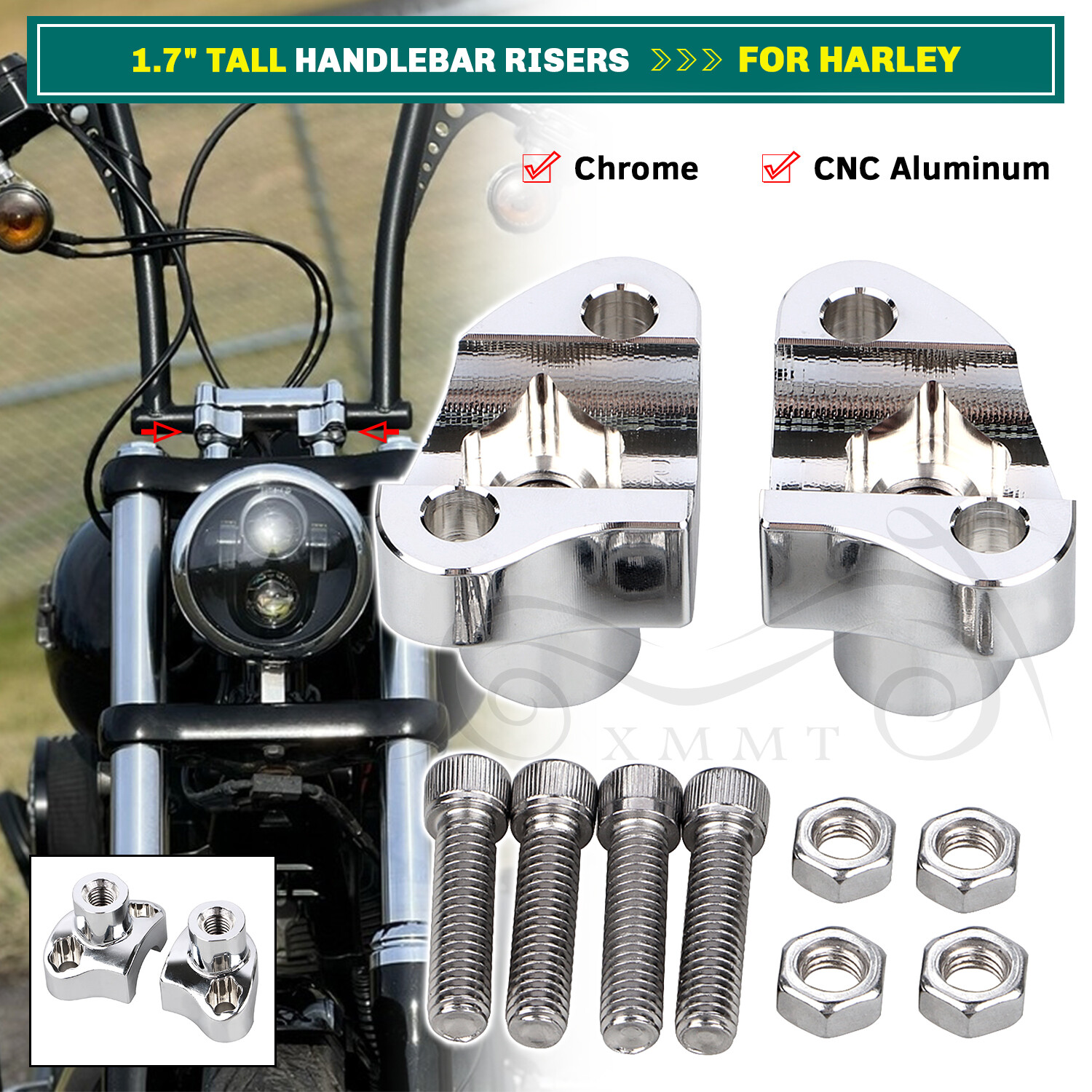 1.7" Tall CNC Handlebar Risers Bottom For Harley Fat Boy Sportster 1200 XL1200N