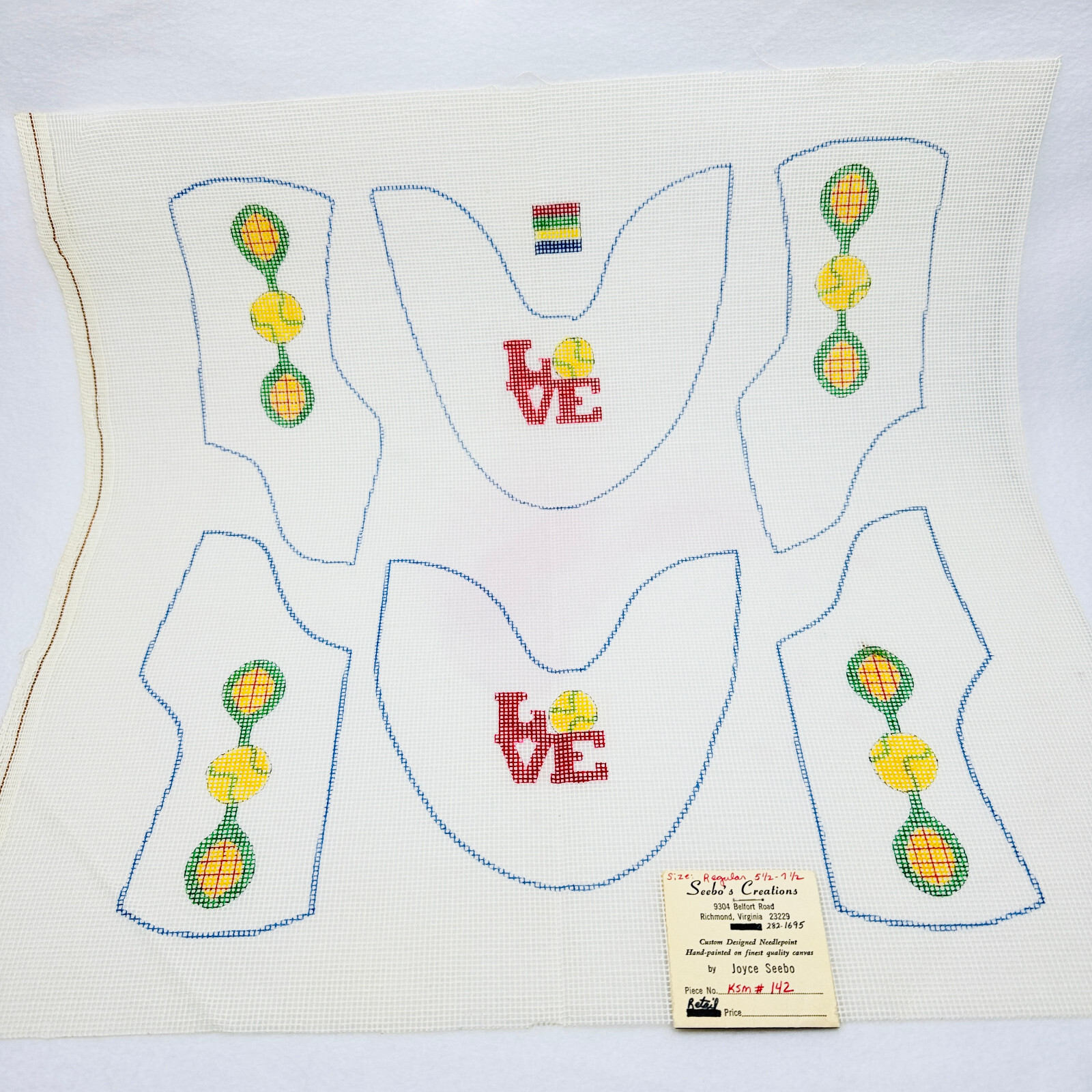 Love Tennis Themed Hat Handpainted Needlepoint Canvas Seebos Creatons KSM 142