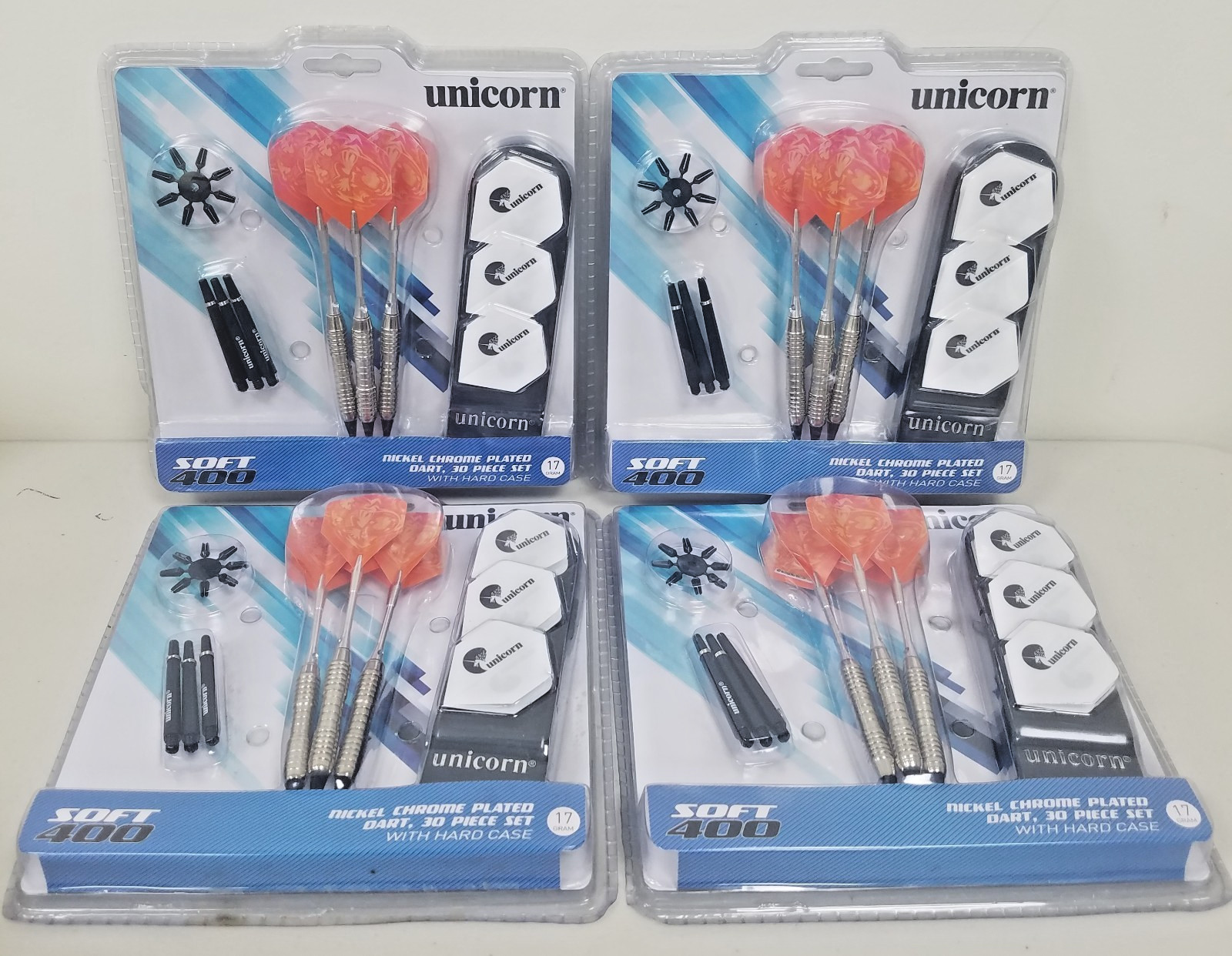 Unicorn Darts Soft 400 Nickel Chrome Plated Dart Set w/ Case NEW Sealed Lot of 4