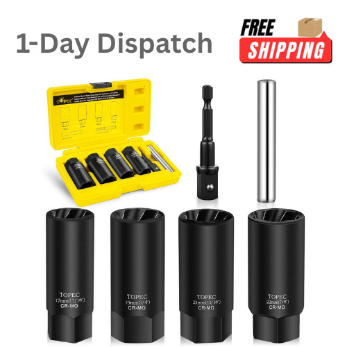 Topec 6PCS Lug Nut Extractor Set 1/2" Drive 17-22mm Bolt Remover Sockets