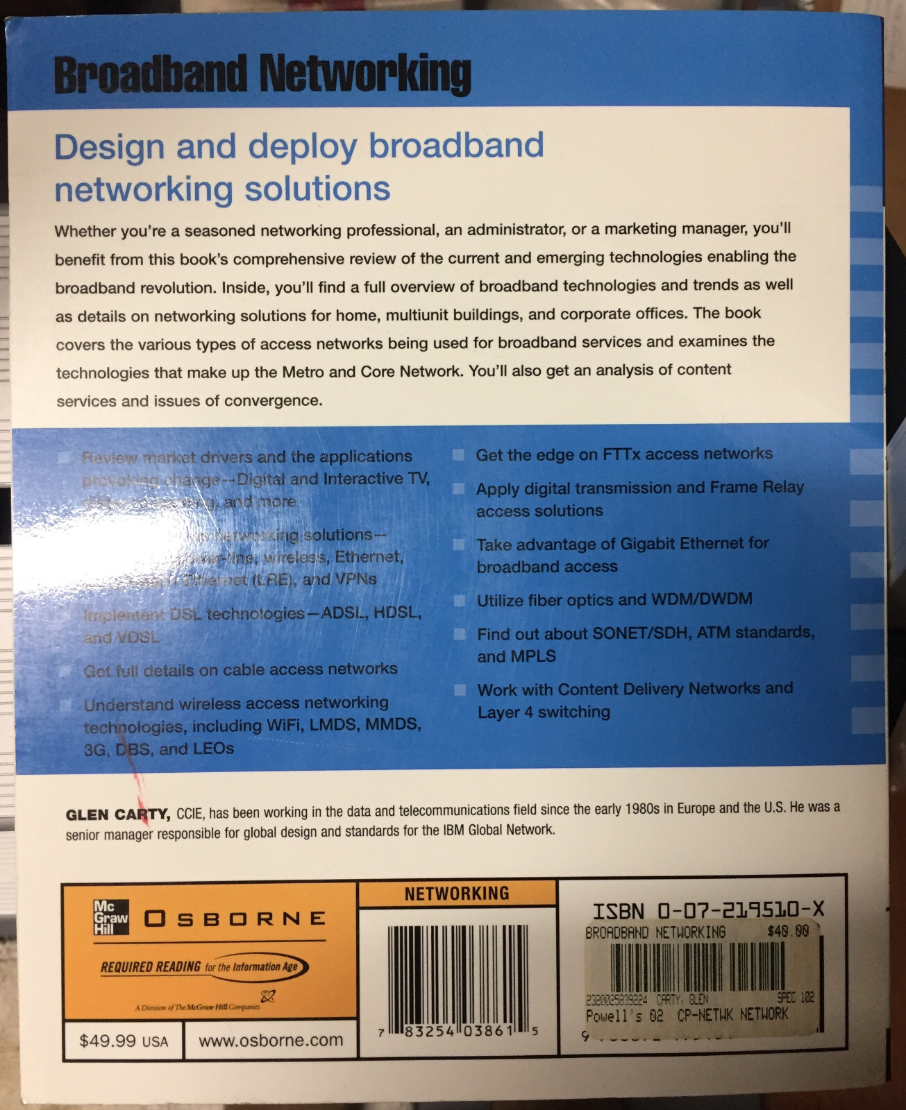 Book = Network Library Broadband Networking WDM DWDM SONET by Glen Carty