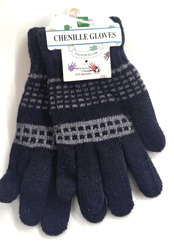 Warm Winter Chenille Gloves for Men in BLUE - Warmth and Style. 1 size fits most