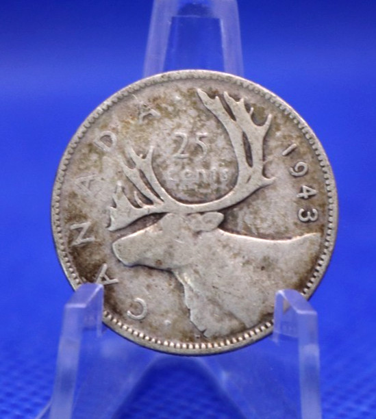 Canada 1943 George VI 25 Cents .800 Silver Coin
