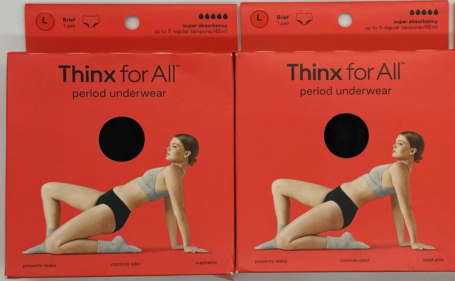 2PK Thinx For All Period Better Underwear ~ LARGE ~ BLACK ~ NEW ~ FAST SHIP