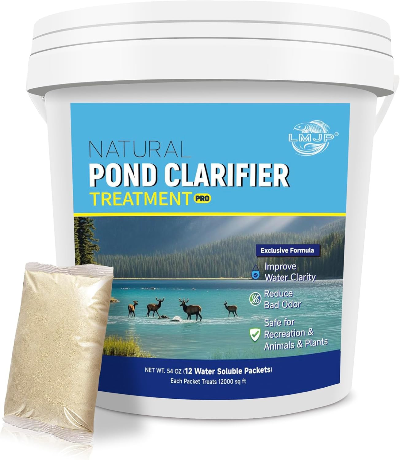 Pond Clarifier Treatment – 12 Packets Natural Pond Water Clear for Outdoor Lakes