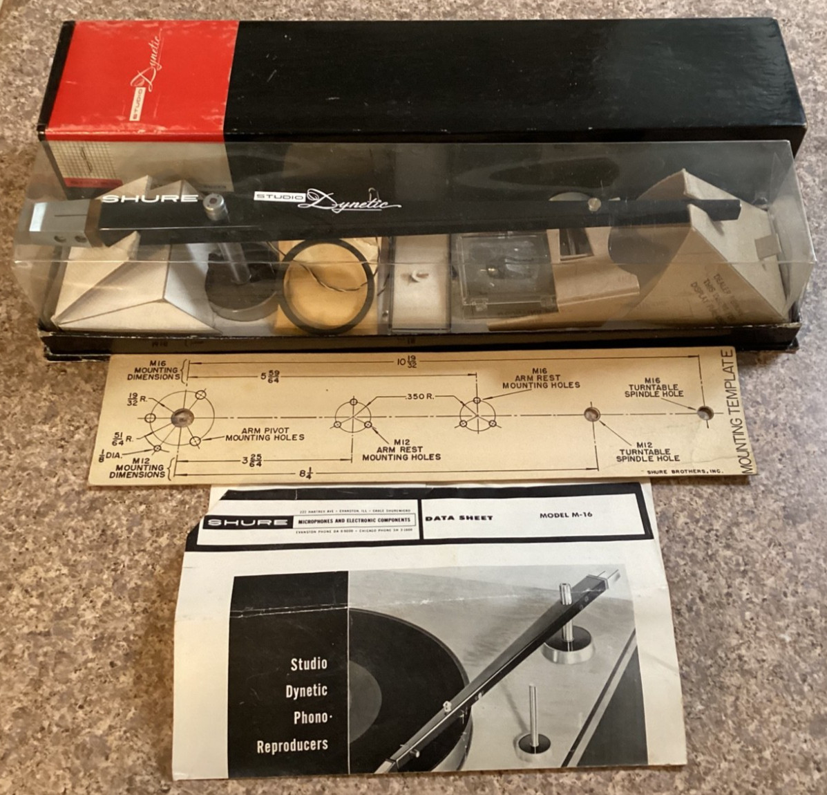 SHURE M16 DYNETIC PHONO PRODUCER AND M1 MONO CARTRIDGE & N1 STYLUS IN CASE .