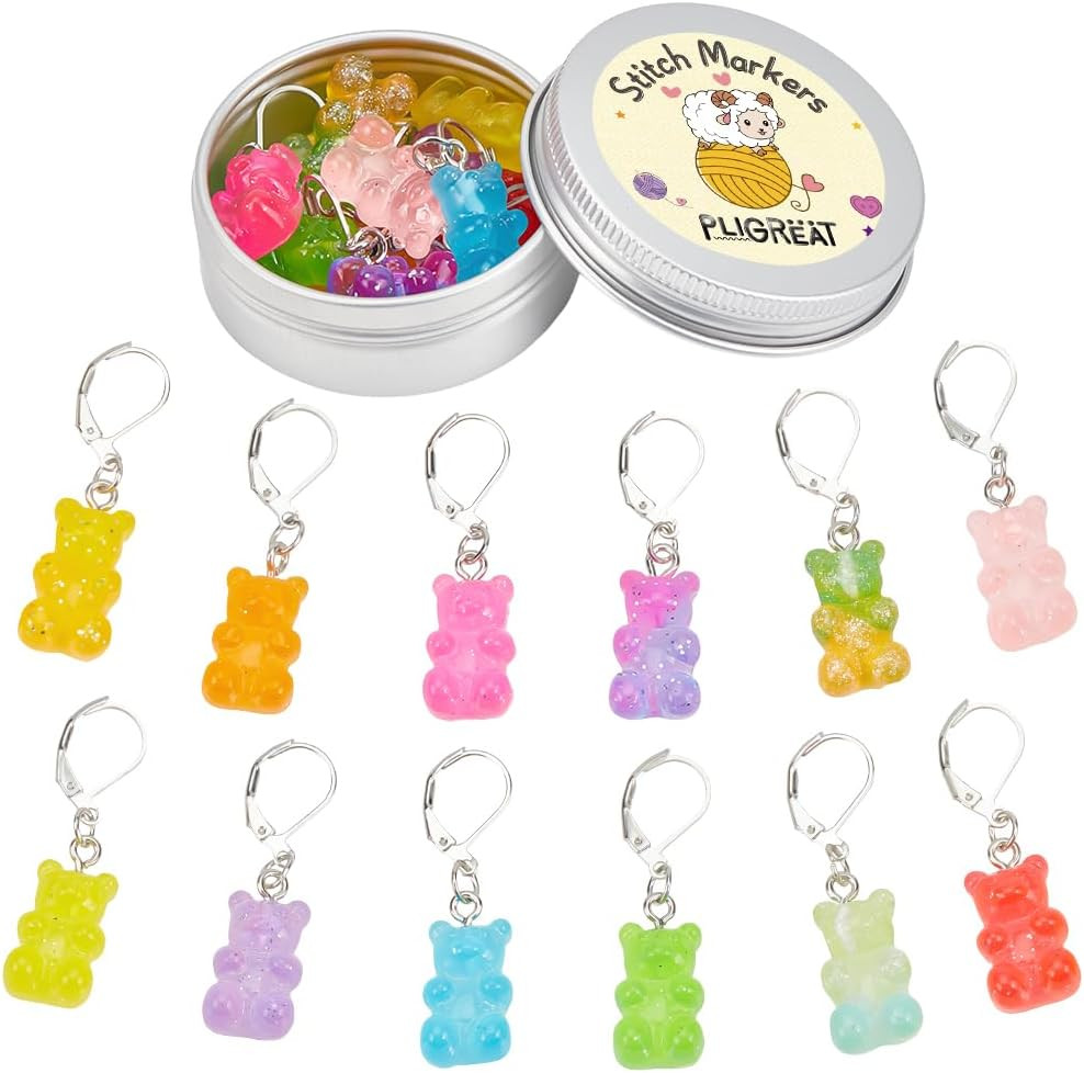 12 Pcs Cute Glitter Colored Bear Stitch Markers Knitting Locking Crochet Marker