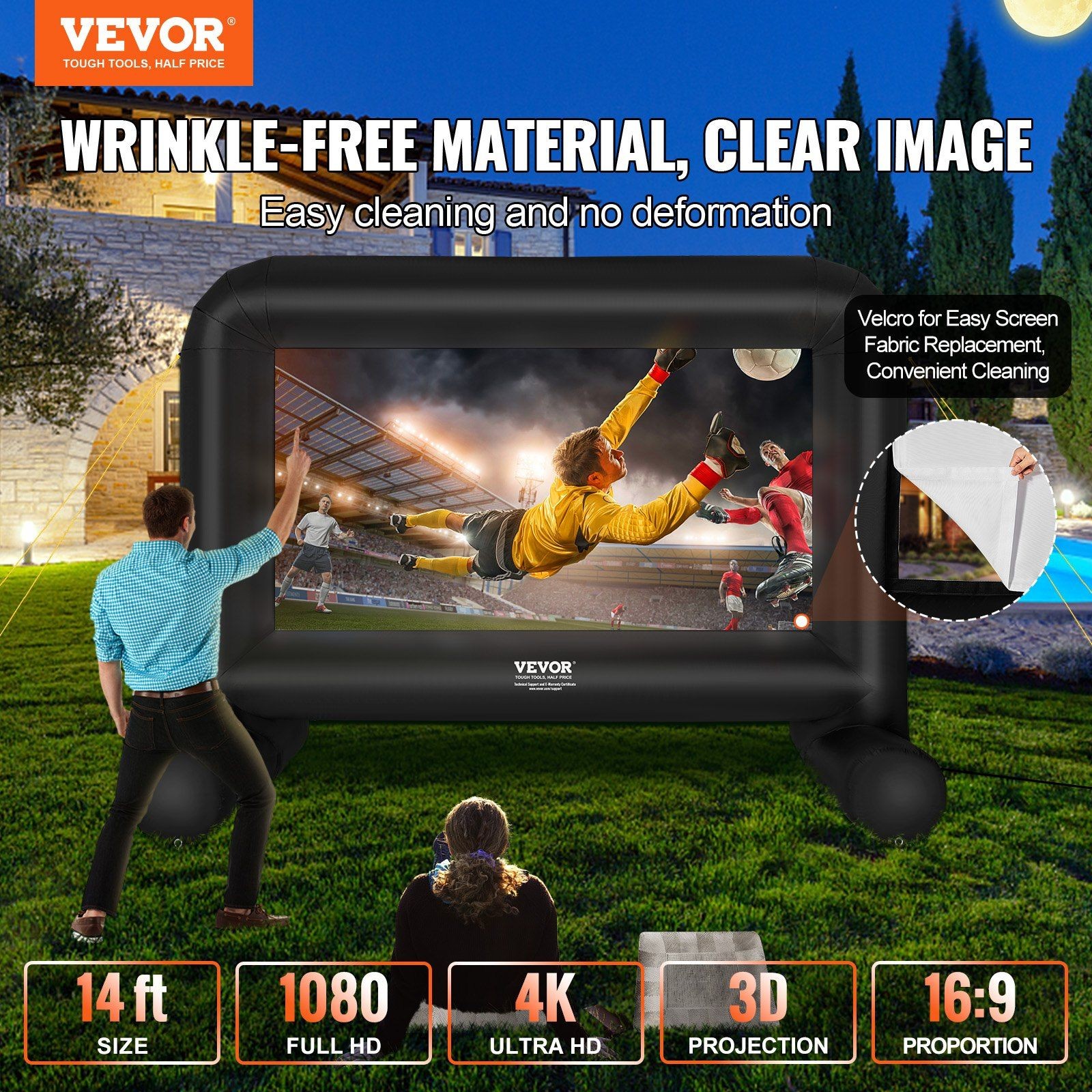 14FT All-Terrain Inflatable Screen 160° Viewing Range Portable Construction