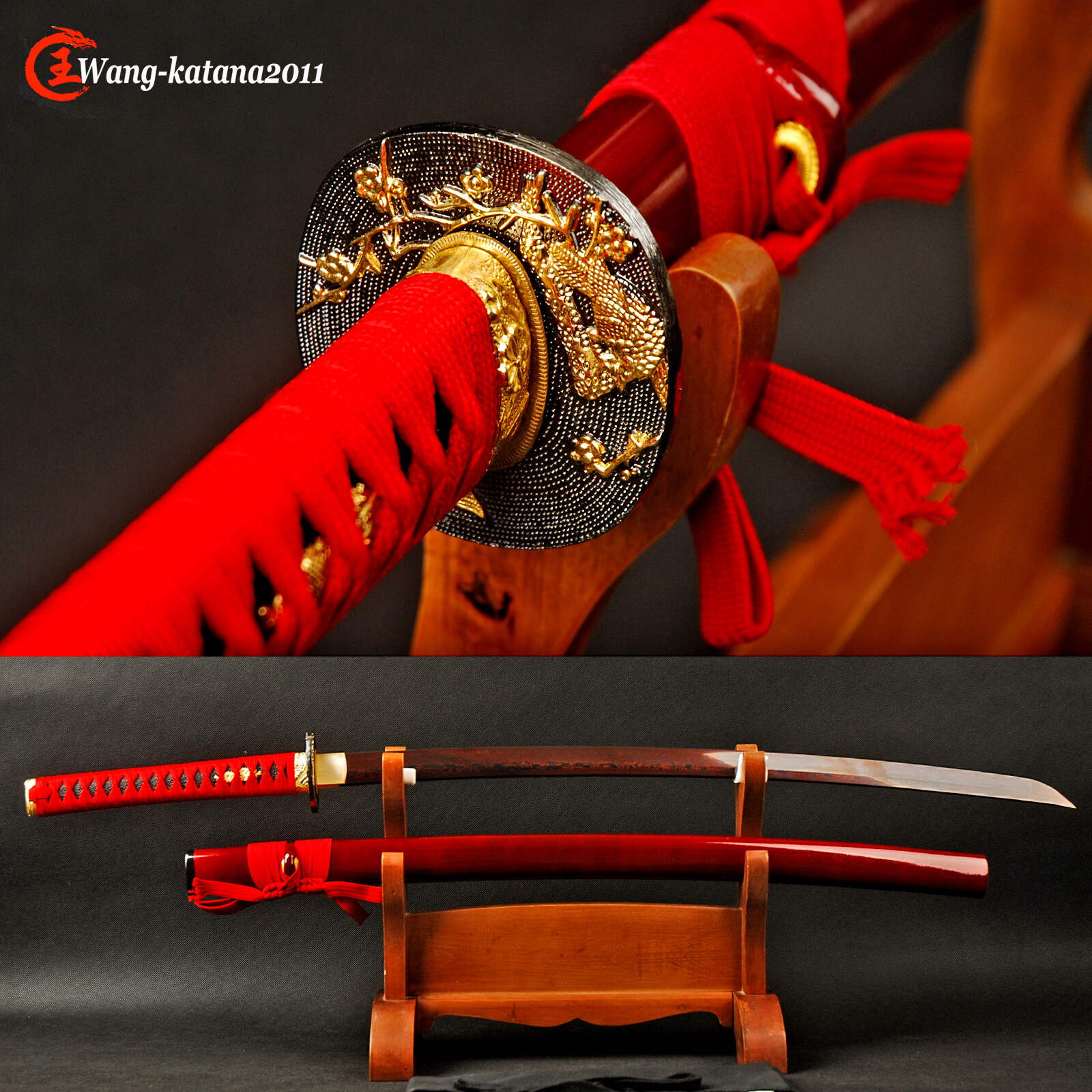 40'' Red Sharp Katana Battle Ready Japanese Samurai Sword Damascus Folded Steel