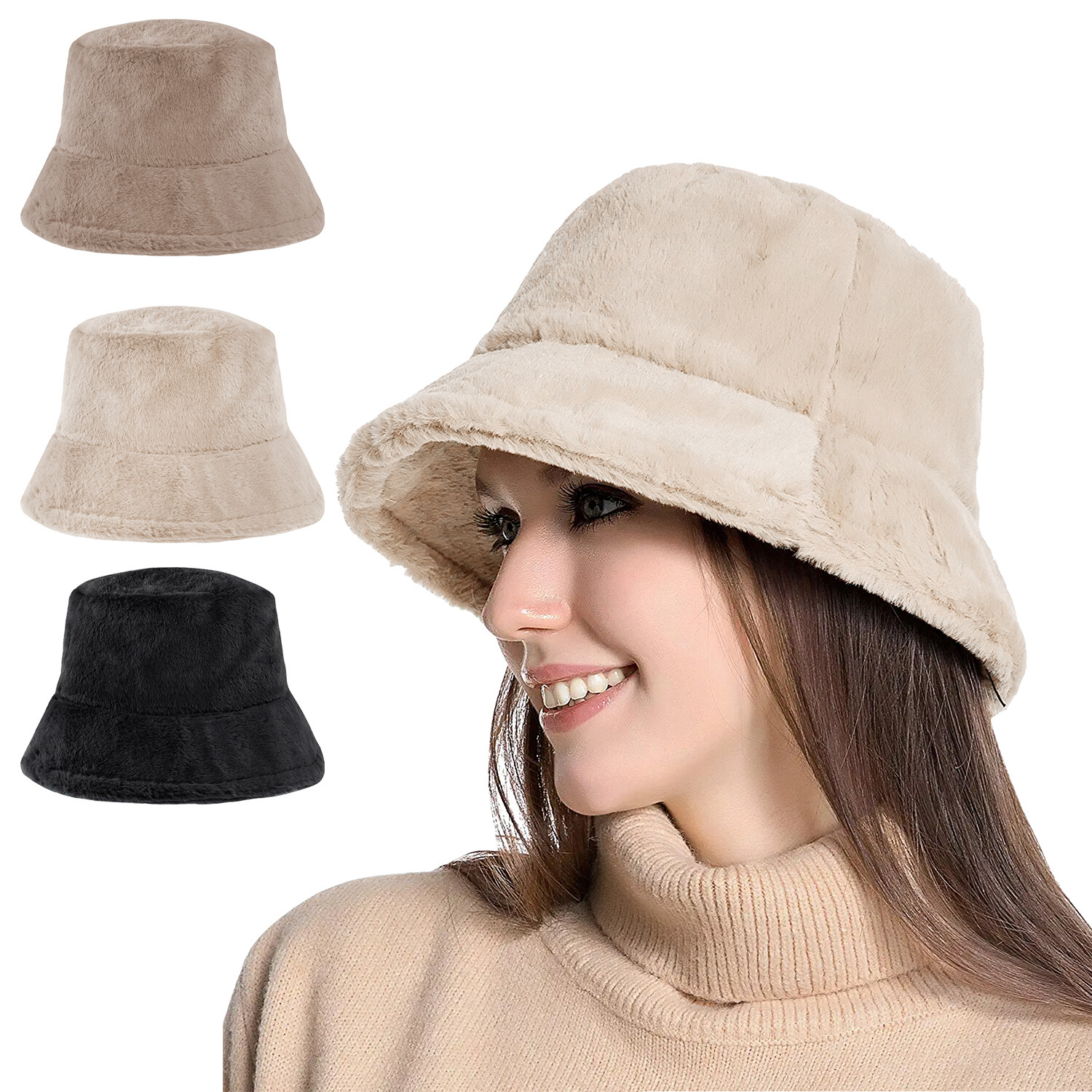 Women Fluffy Faux Fur Sherpa Fuzzy Vintage Warm Fisherman Hats Winter Bucket Hat