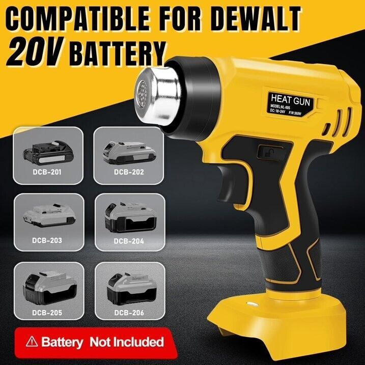 360W Cordless Hot Air Gun Heat Gun For Dewalt 20V Li-ion Battery w/4 Nozzles