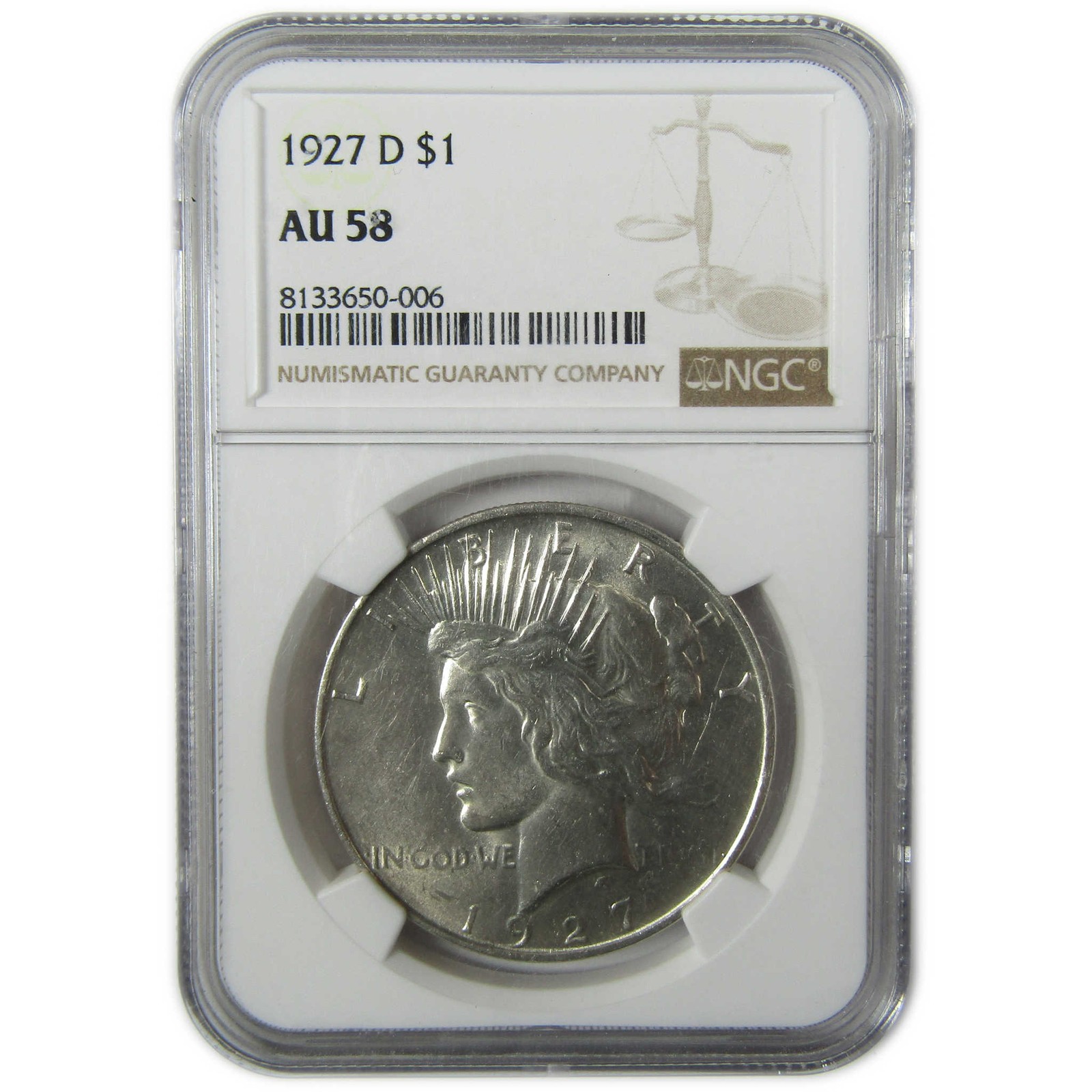 1927 D Peace Silver Dollar AU 58 NGC $1 Coin Collectible SKU:I26715