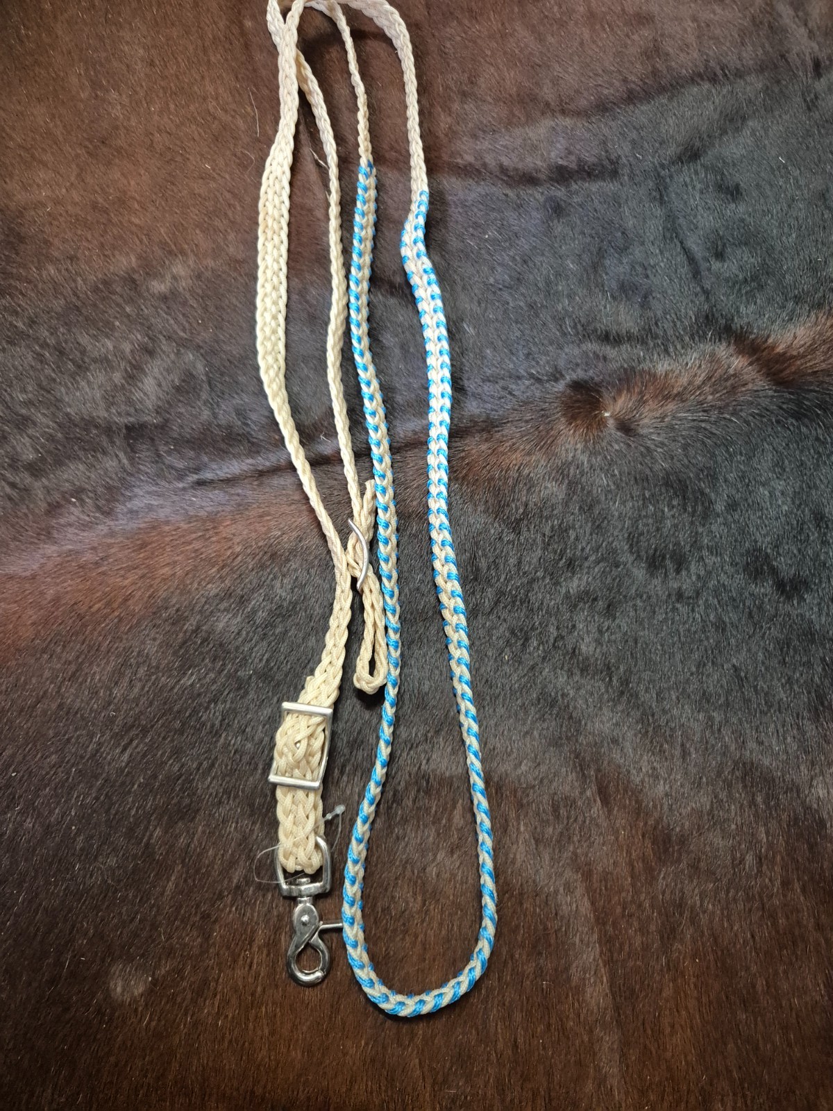 Blue waxed roper reins