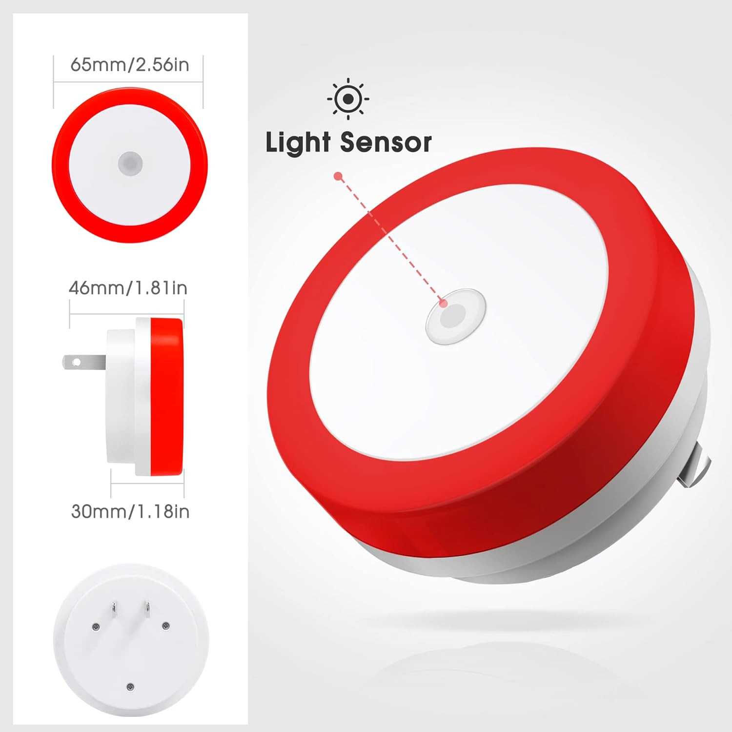 Briignite 4 Pack Red LED Night Light, Dusk to Dawn Sensor, Plug In, 60 Lumens, 0
