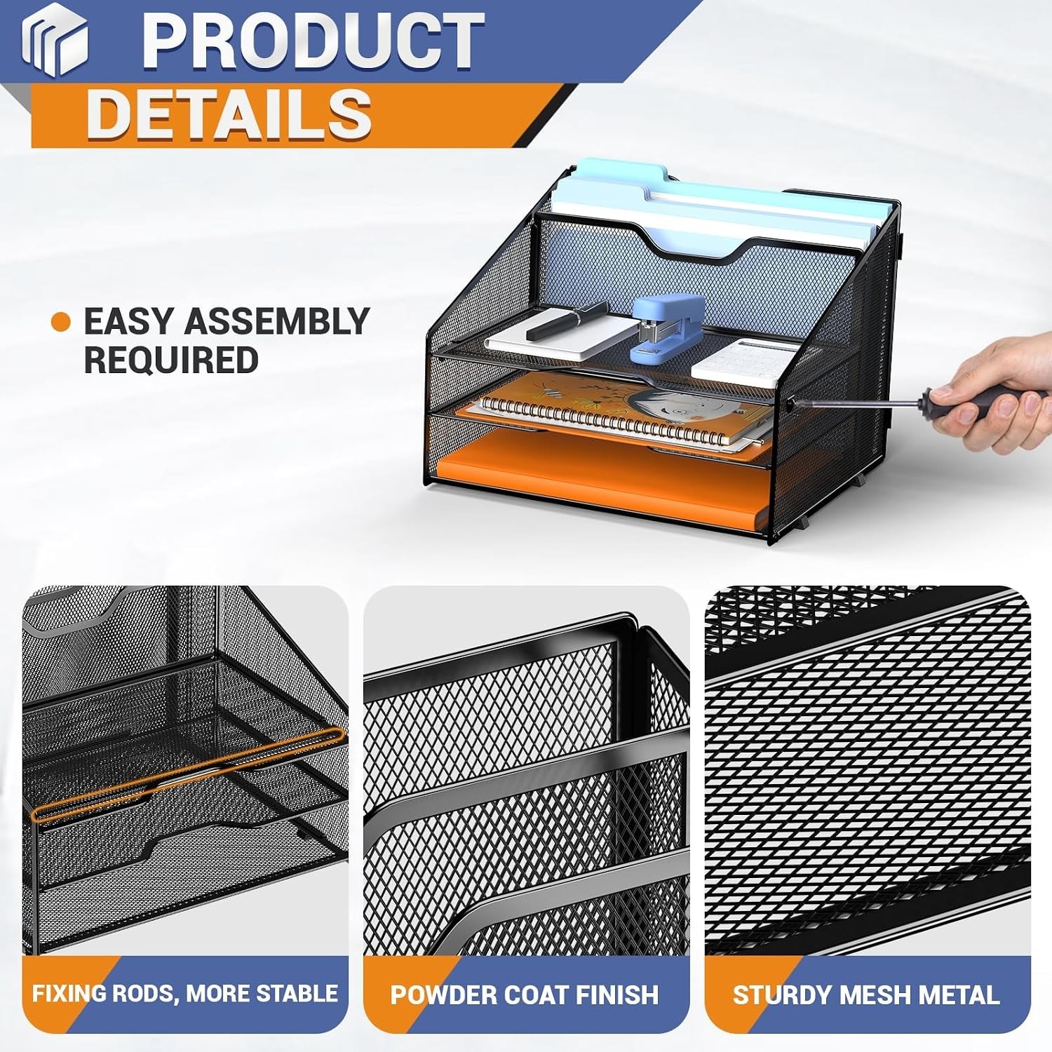 Stylish Metal Desk File Organizer with 5 Compartments for Efficient Storage