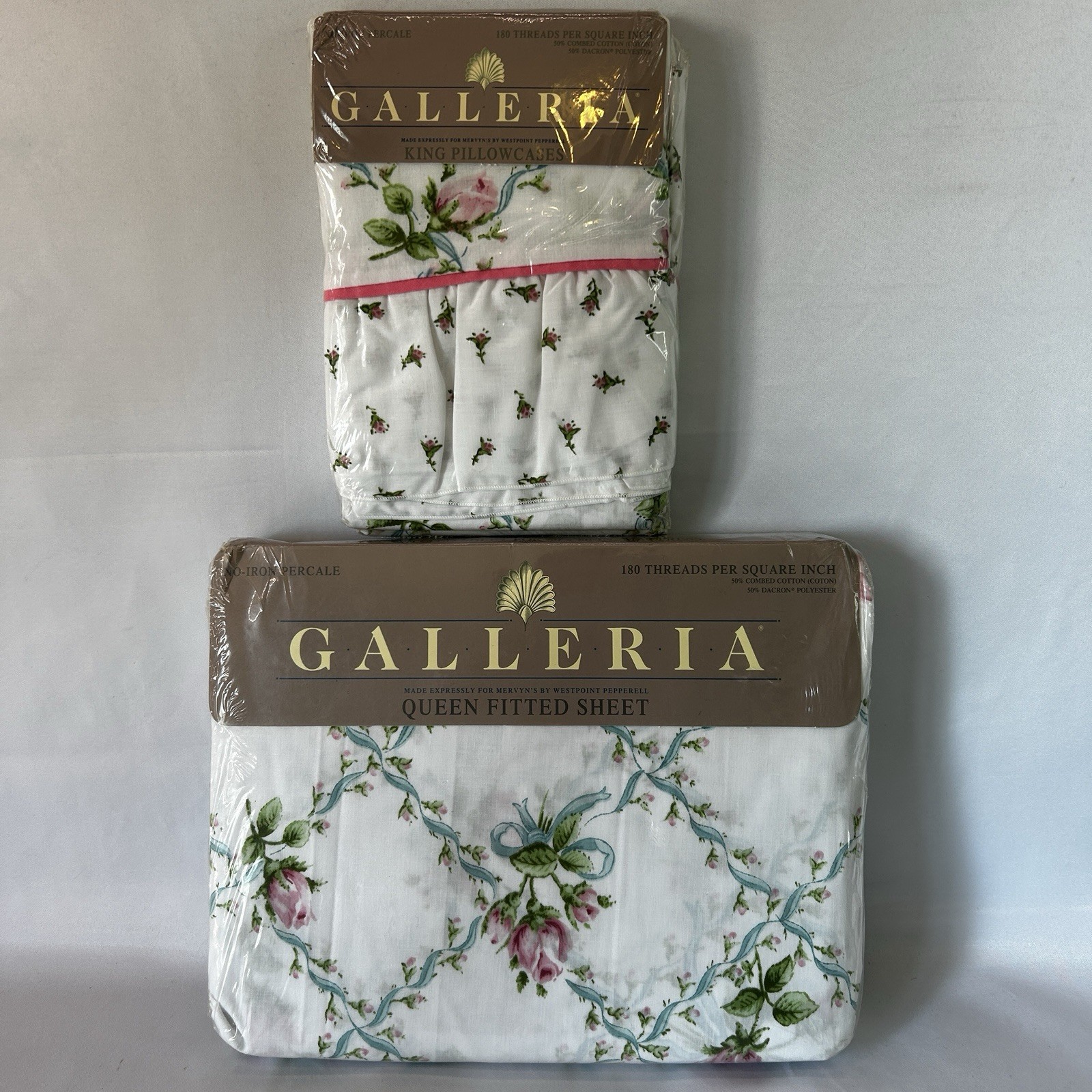 Vintage Queen Fitted Sheet Tiffany Rose by Galleria & 2 King pillowcases