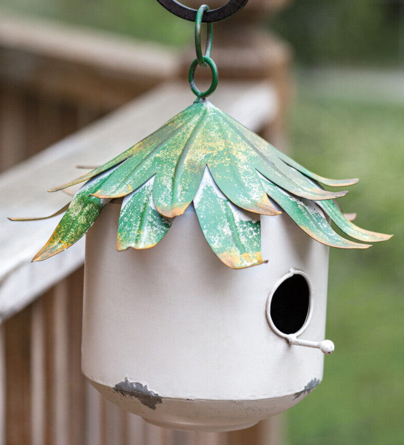 Birdhouse BEACH BUNGALOW Coastal Style Beach Bird house Painted Metal Aged Look