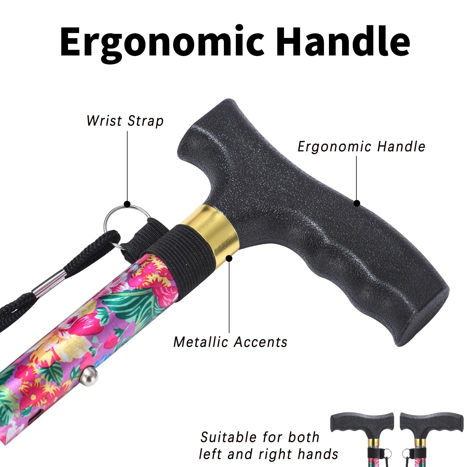 Folding Cane 5-Level Adjustable Height Walking Stick Lightweight Portable