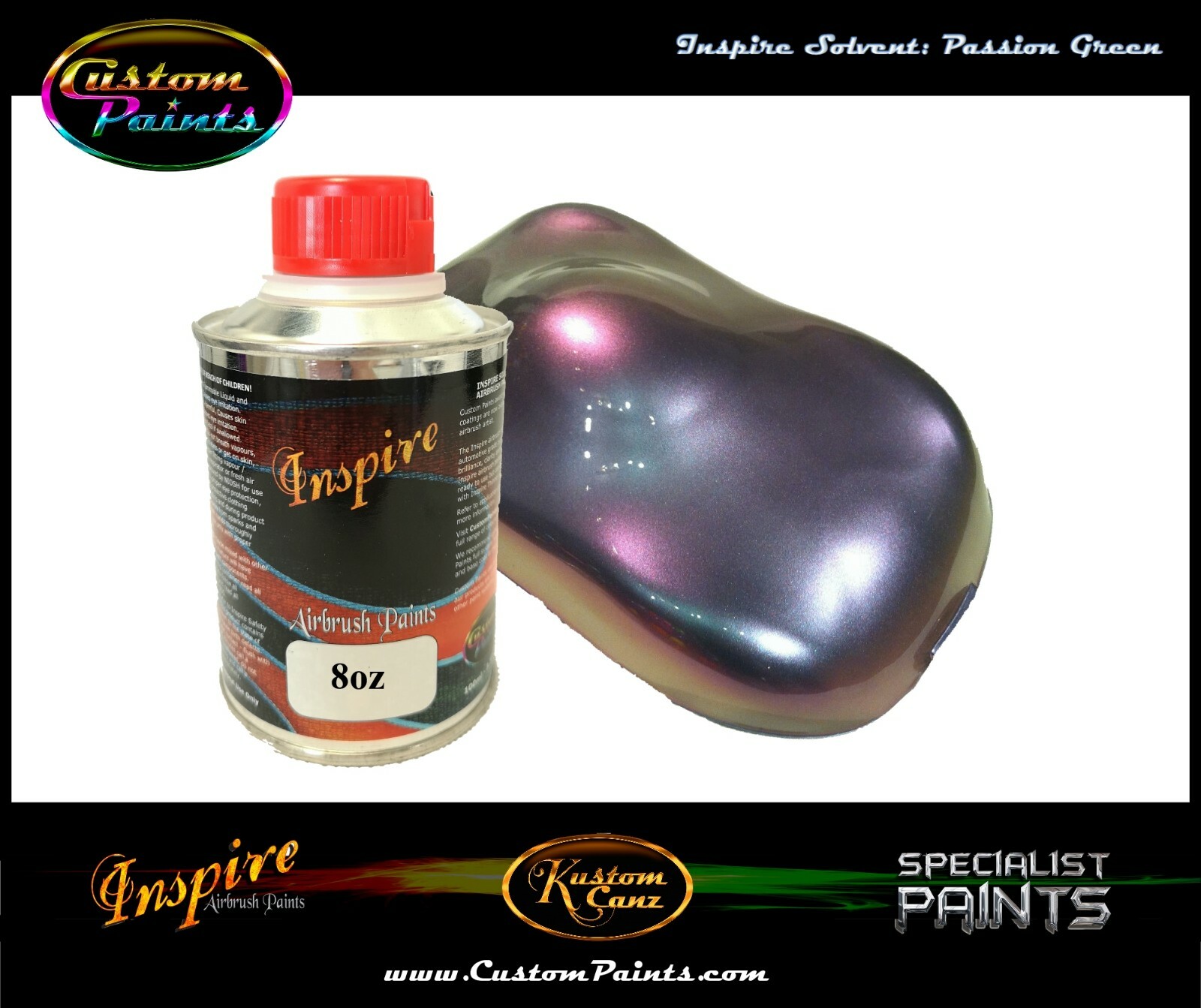 INSPIRE AIRBRUSH PASSION GREEN 8oz (SOLVENT), CUSTOM PAINT, ARTIST, CHAMELEON