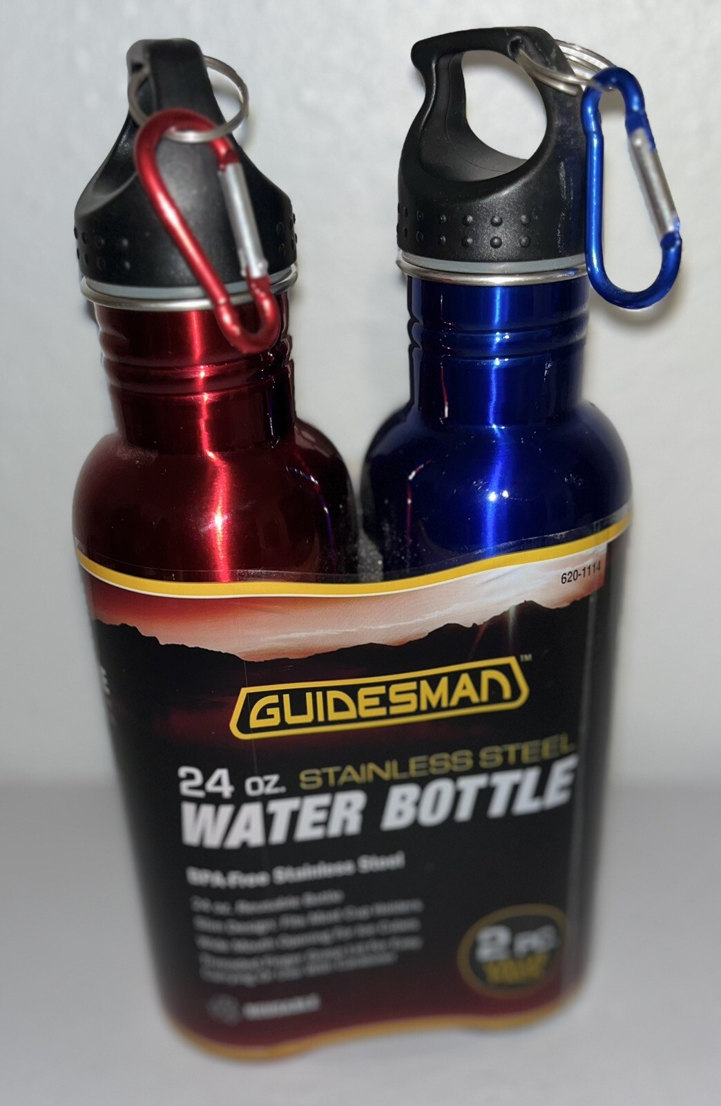 2 Guidesman Sports water Bottles 24oz each BPA-FREE Stainless steel red blue NEW