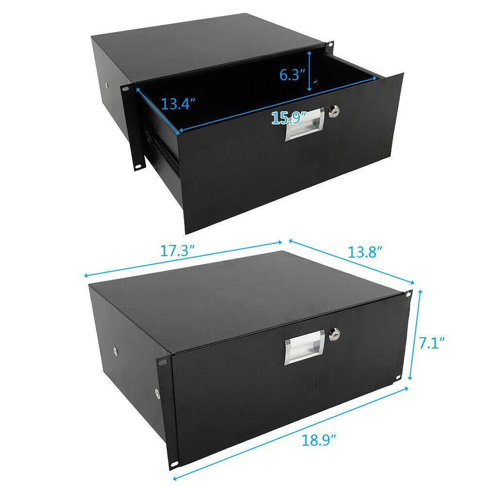 19" 4U Steel Plate Locking Drawer Pro Audio DJ Server Rack Lock Storage Cabinet