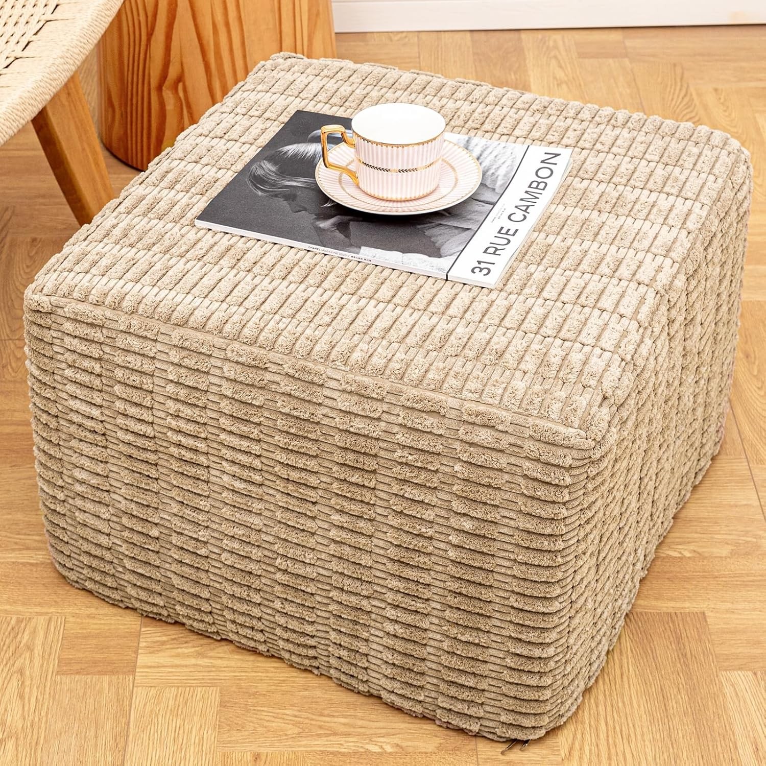 Round Square Pouf Ottoman Foot Rest – Lightweight Modern Footstool W/ Plush Foam