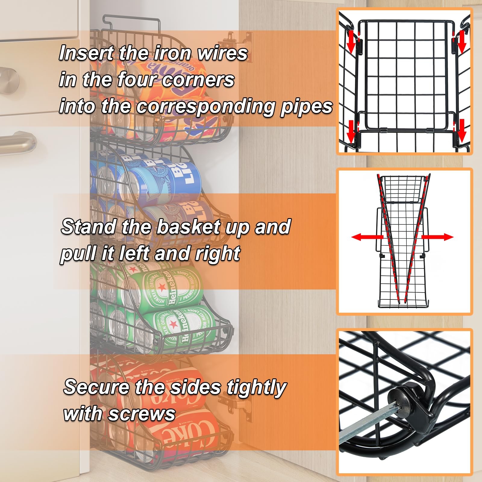 4-Pack Stackable Canned Food Organizer with Handles for Kitchen, Soda Can Org...