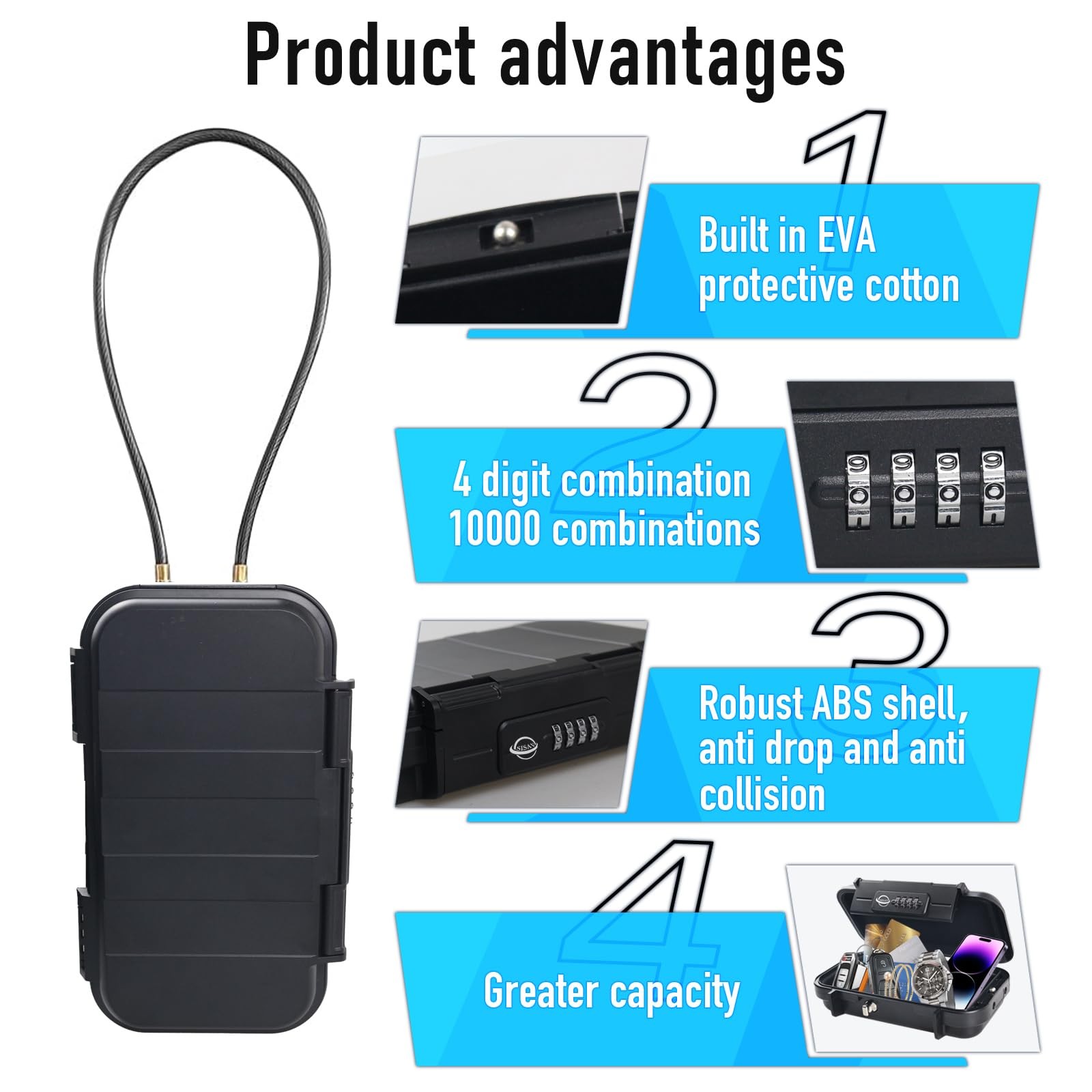 Portable Safe ,Combination Safe with Removable Cable,Set Your Own Combination...