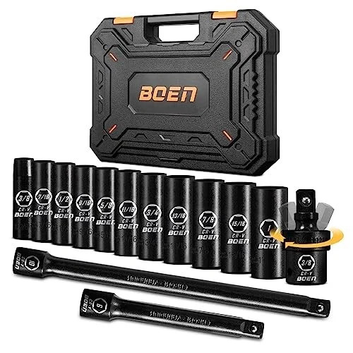 14-Piece 3/8" Drive Deep SAE Impact Socket Set, 3/8" to 1" Socket, 14Pcs Deep