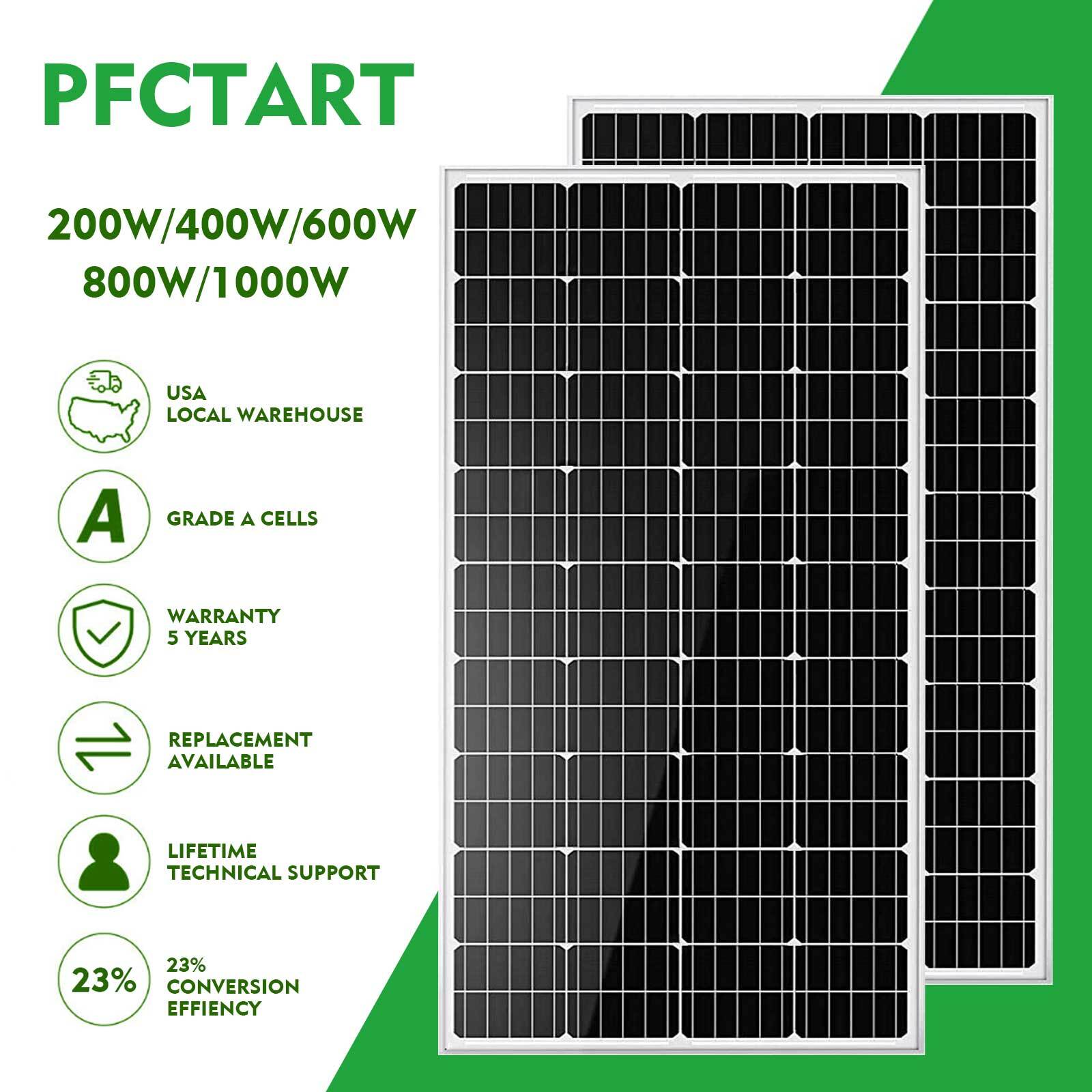 PFCTART 200W 400W 600W 800W 1000W Monocrystalline Solar Panel 12V Home RV Marine