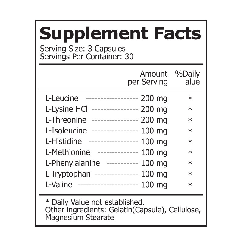 Essential Amino Acids (EAA), High Potency Muscle Growth Supplement Capsules