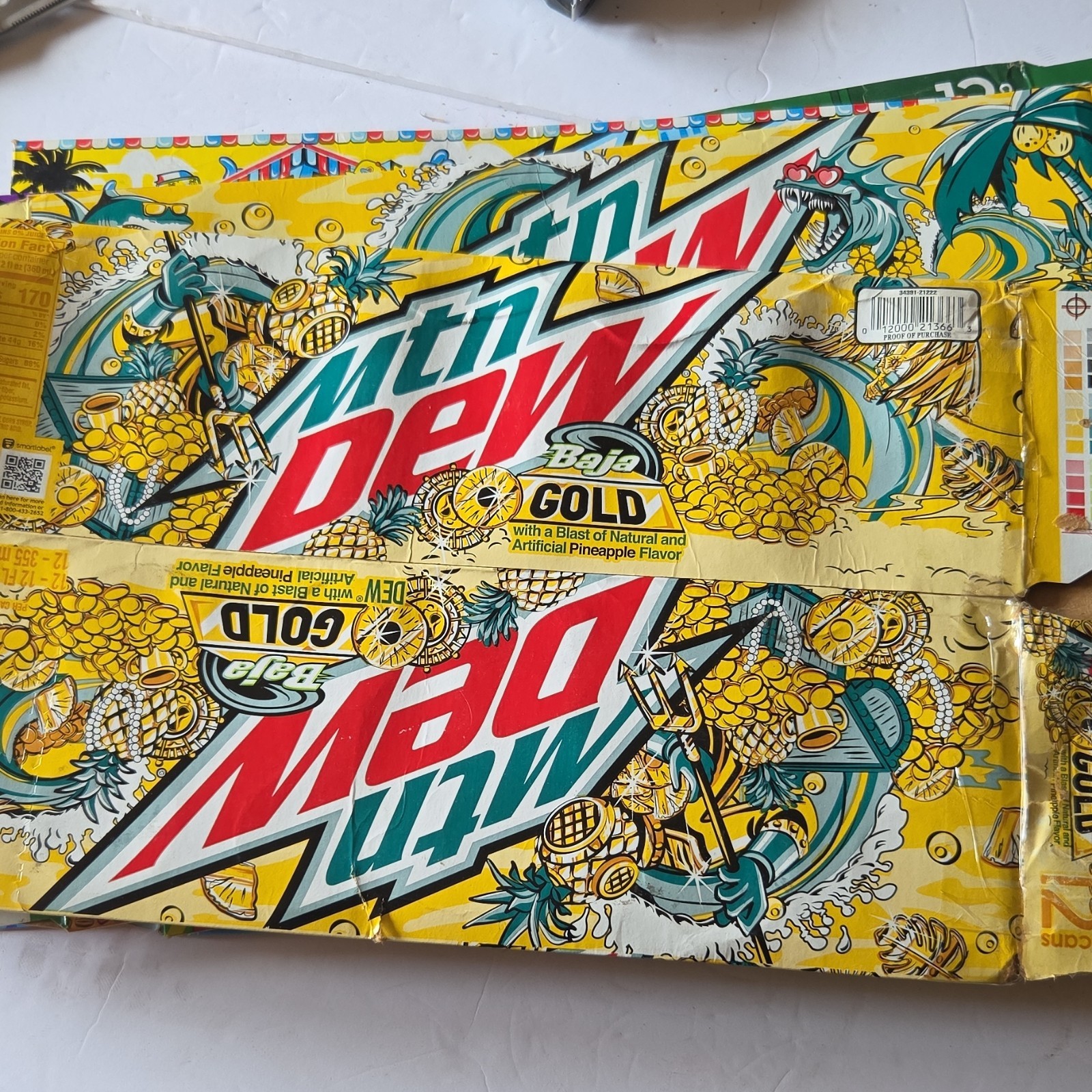 Mountain Dew 12-Pack Soda Box Flats Lot Baja, Pitch Black, Thrashed Apple