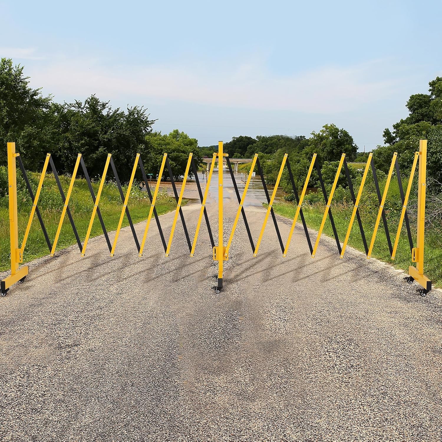 16FT Folding Security Gate Metal Expandable Mobile Barricade Gate with Wheels