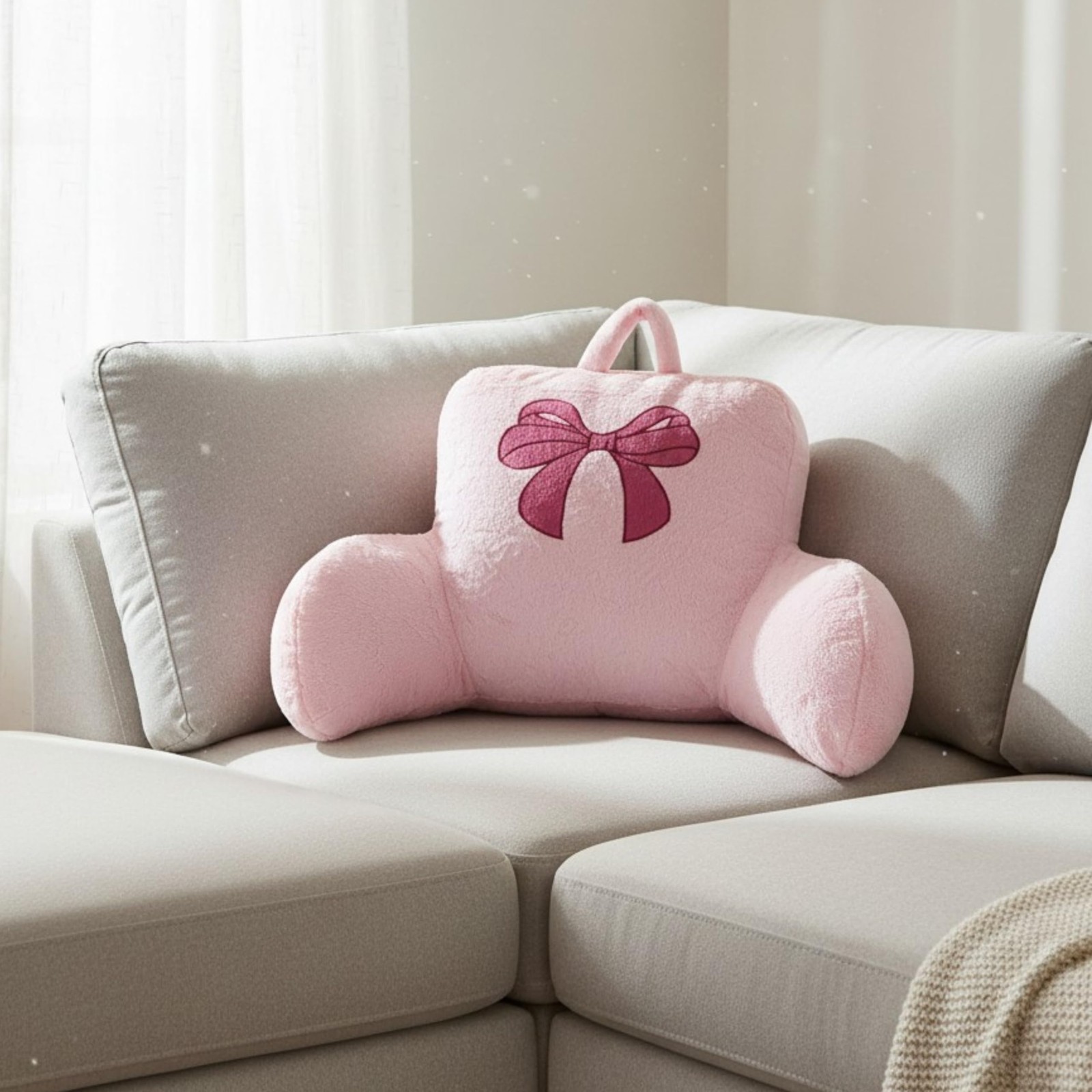 Bow Backrest Pillow Bow Reading Pillow with Pink Bow Design – Soft Plush Fabr...